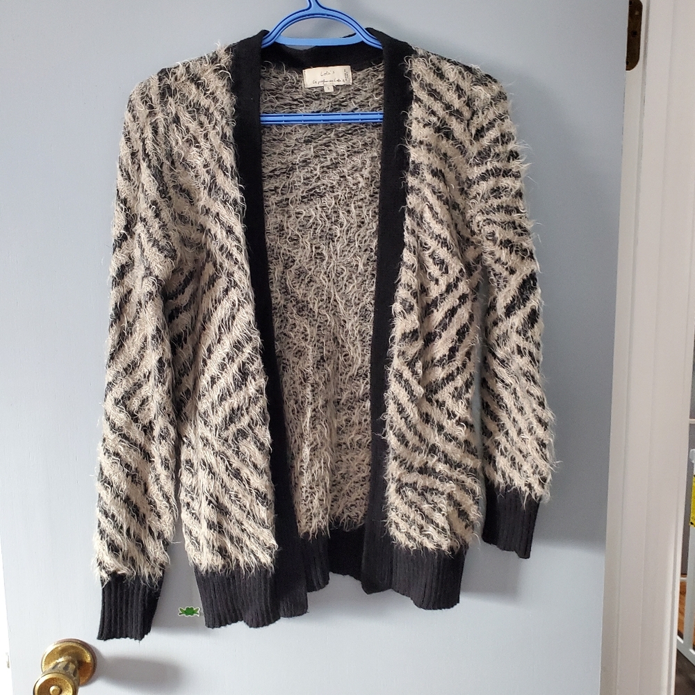 Lola Black and Cream Fuzzy Cardigan